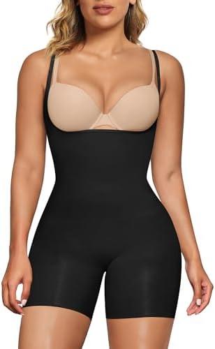 SHAPERX Open Bust Shapewear Tummy Control Bodysuits for Women Seamless Compression High Waisted Body Shaper S/M