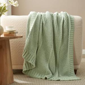 Amlie Home Chenille Knit Throw Blanket for Couch, Chevron Texture Decorative Soft Blanket for Sofa, Bed & Chair, 50"x60", Sage Green