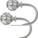 KAMANINA Decorative Curtain Drapery Holdbacks, Curtain Tiebacks Hooks with Screws Wall Mounted, Netted Texture Finials for Drapes Window Home Decoration, Antique Silver (1 Pair/2 Pack), Small
