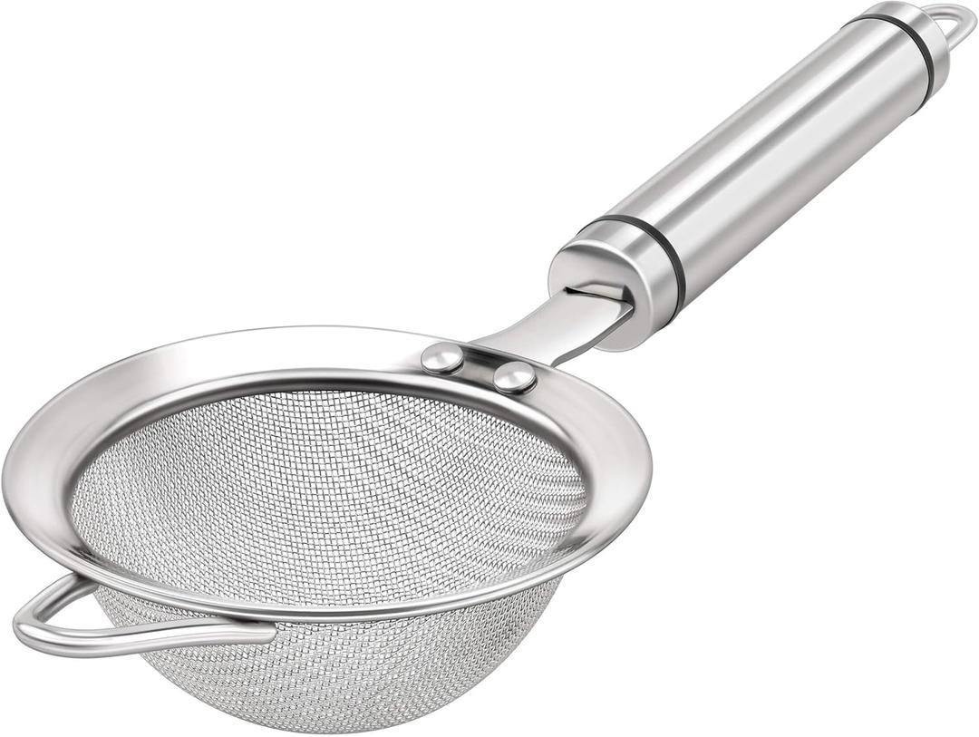 3.35inch 304 Stainless Steel Fine Mesh Strainers for Kitchen, Colander-Skimmer with Handle, Metal Sieve Sifters for Food, Rice, Oil, Noodles, Fruits, Vegetable, Tea Strainer (Silver)