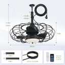 AHAWILL 20" Black Outdoor Ceiling Fan with Light and Remote/APP,3CCT 6 Speed Gazebo Fan Outdoor Hanging Hook,IP65 Waterproof Plug in Ceiling Fan for Patios, Garage, Porch, Pergola,Canopy, Small
