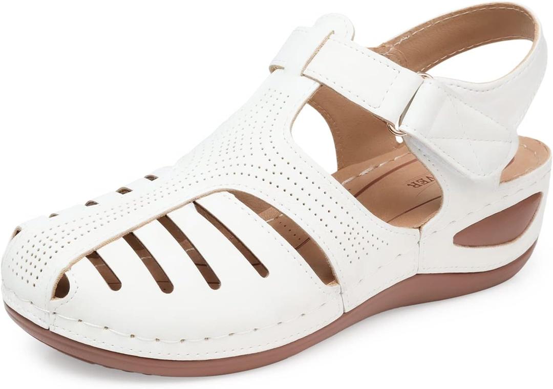 SHIBEVER Women's Wedge Sandals Summer: Closed Toe Sandals for Women Platform Dressy Wedge Size 40