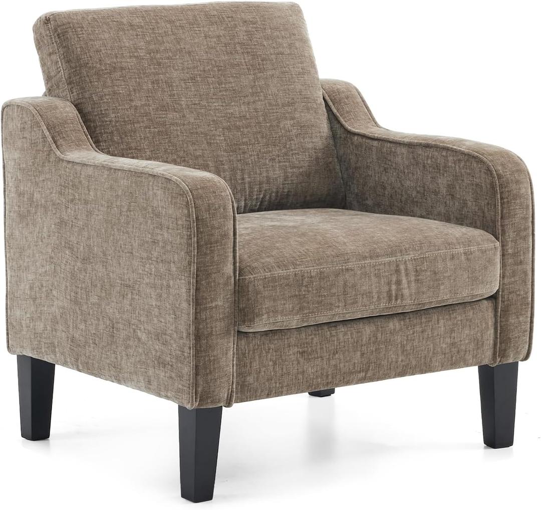 VINGLI Accent Chair for Living Room Chairs Light Brown Reading Chair for Bedroom Scooped Arm Chair Mid Century Modern Accent Chairs Upholstered Comfy Chair for Apartment, Waiting Room, 29.9 inches x 30.7 inches x 33 inches