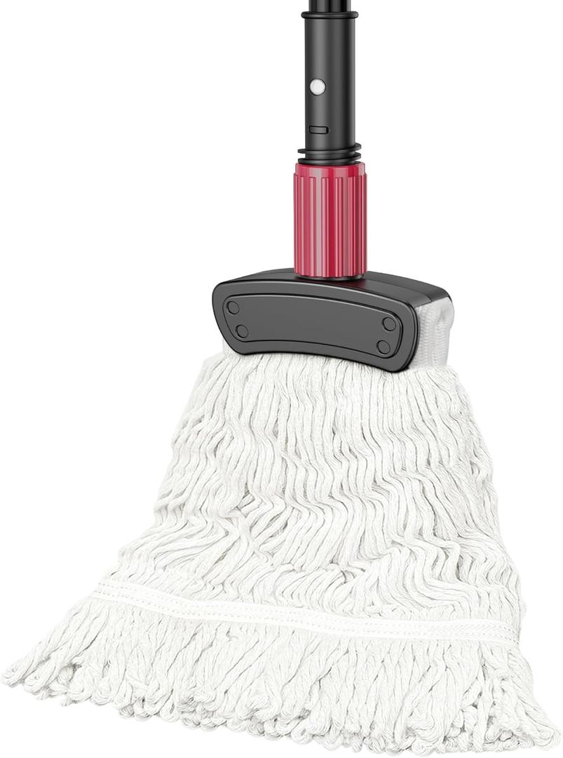Commercial Mops for Floor Cleaning - Looped-End Heavy Duty Wet Mop with Long Handle for Hardwood Wood Tile Vinyl - Reusable Cotton Head for Home Garage Kichen Bathroom (White)