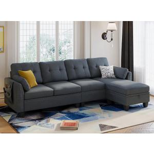 HONBAY Convertible Sectional Sofa L Shaped Couch Reversible Sectional Couches for Living Room,Mid Bluish Grey