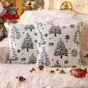 AQOTHES Christmas Tree White Throw Pillow Covers 18x18 inch Set of 2 Faux Fur Throw Pillows for Couch Sofa Holiday Festivals Winter Home Decor