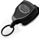 KEY-BAK SUPER48 Locking Retractable Keychain, Durable Polycarbonate Case, Leather Belt Loop, and Oversized Split Ring, Black