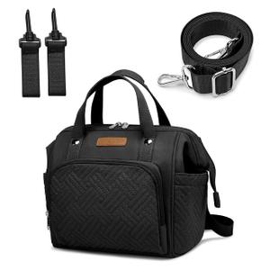 Small Diaper Bag, Stroller Organizer with Insulated Cup Holder & Detachable Shoulder Strap, Convertible Diaper Bag Tote for Short Trip (Black) | 5 in 1 Diaper Bag, Short Trips & Daily