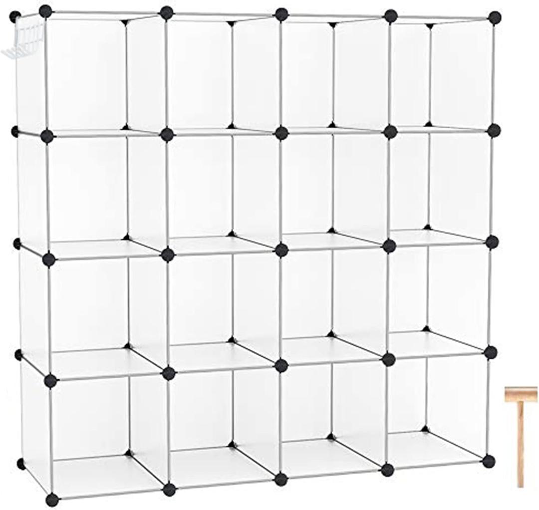 C&AHOME Cube Storage Organizer, 16-Cube Shelves Units, Plastic Storage Cubes, DIY Closet Organizer, Modular Closet Storage Shelves Ideal for Home, 48.4" L  12.4" W  48.4" H Transparent SUM3016W