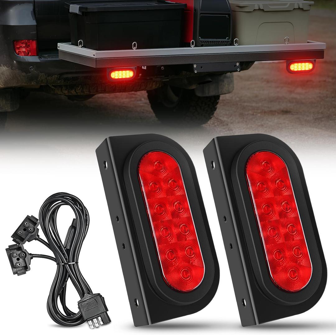 Nilight Hitch Cargo Carrier Oval Light Kit 2PCS 6Inch Red w/Flush Mount Grommet Bracket Harness Waterproof Stop Turn Signal Tail Lights for Luggage Bike Rack Truck Trailer