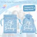 Sweetude Oh Baby Satin Drawstring Favor Bags, 25 Pack 5.1x7.1in Baby Shower Treat Bags for Guests, Gender Reveal Candy Party Supplies(Blue), 1 Count