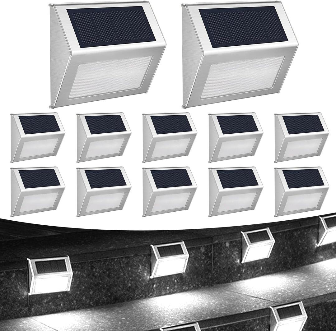 12 Pack Solar Step Lights for Outside Solar Stair Lights Waterproof IP 65 Led Outdoor Deck Lights,Cool White Lights