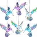 Chunful 6 Pcs Christmas Hummingbird Ornaments Hanging Acrylic Iridescent Hummingbird Flying Figurine Clear and Purple Blue Humming Bird Decor for Christmas Trees Home Decorations