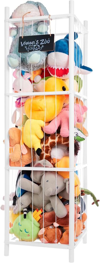 Large Stuffed Animal Storage Organizer, Wooden Stuffed Animal Storage Zoo, Toy Holder, Space Saving Toy Tower for Kidroom, Playroom, Kids Gift, White