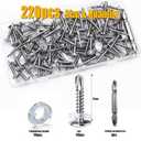 2 x weideer 220pcs #81" Self Tapping Screws for Metal, 410 Stainless Steel Metal Screw, Truss Head Sheet Metal Screws with Washer, Screwdriver Bit K-158-W-25mm