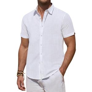DEMEANOR Linen Shirts for Men Short Sleeve Button Down Shirts Summer Beach Casual Linen Button Up Shirt Vacation Wedding (Large, All White) DEMEANOR Linen Shirts for Men Short Sleeve Button Down Shirts Summer Beach Casual Linen Button Up Shirt Vacation Wedding (Large, All White)