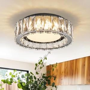 Crystal Dimmable Flush Mount Ceiling Light, Black Modern LED Close to Ceiling Light Fixture with 5CCT 2700K-6000K, Round Kitchen Lighting for Bedroom, Laundry Room, Hallway, Bathroom (11in 24W)