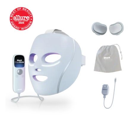 Shark CryoGlow LED Face Mask with Under-Eye Cooling, Anti-Ageing & Blemish Repair, Red & Blue LED, Infrared Light Therapy, USB-C, Remote Control, Storage Bag, Lilac Chill, FW312PL