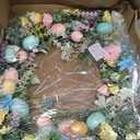 18 inch Easter Wreath Artificial Easter Egg Wreath for Front Door Easter Door Wreath Spring Wreath with Pastel Eggs and Mixed Twigs for Easter Decorations