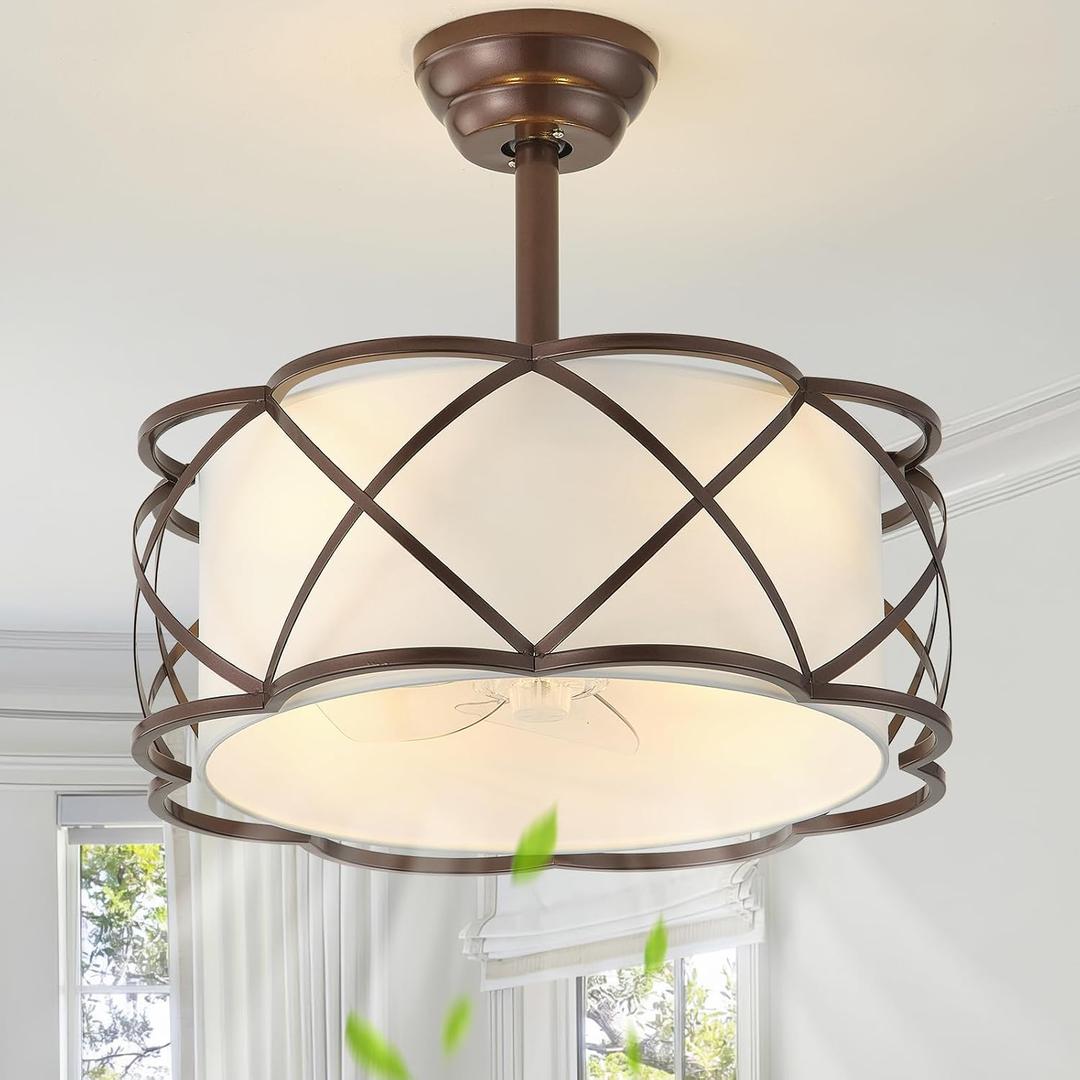 Brown Fandelier Ceiling Fans with Lights, 20" Farmhouse Rustic Chandelier Ceiling Fan Remote Control with 6 Speeds for Bedroom, Nursery, Living Room