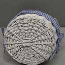 White Round Willow Wicker Gift Basket with Blue and White Gingham Liner, Small, Decorative Picnic Basket with Handles, Empty Wicker Basket for Gifts