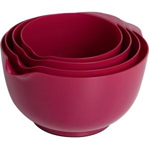 BoxedHome Nesting Plastic Mixing Bowl Set, 4 Piece Mixing Bowl Set with Pour Spouts, Size 1.7, 2.5, 3.5 and 4.5qt, for Prepping, Mixing, Baking, Cooking, Deep Carmine