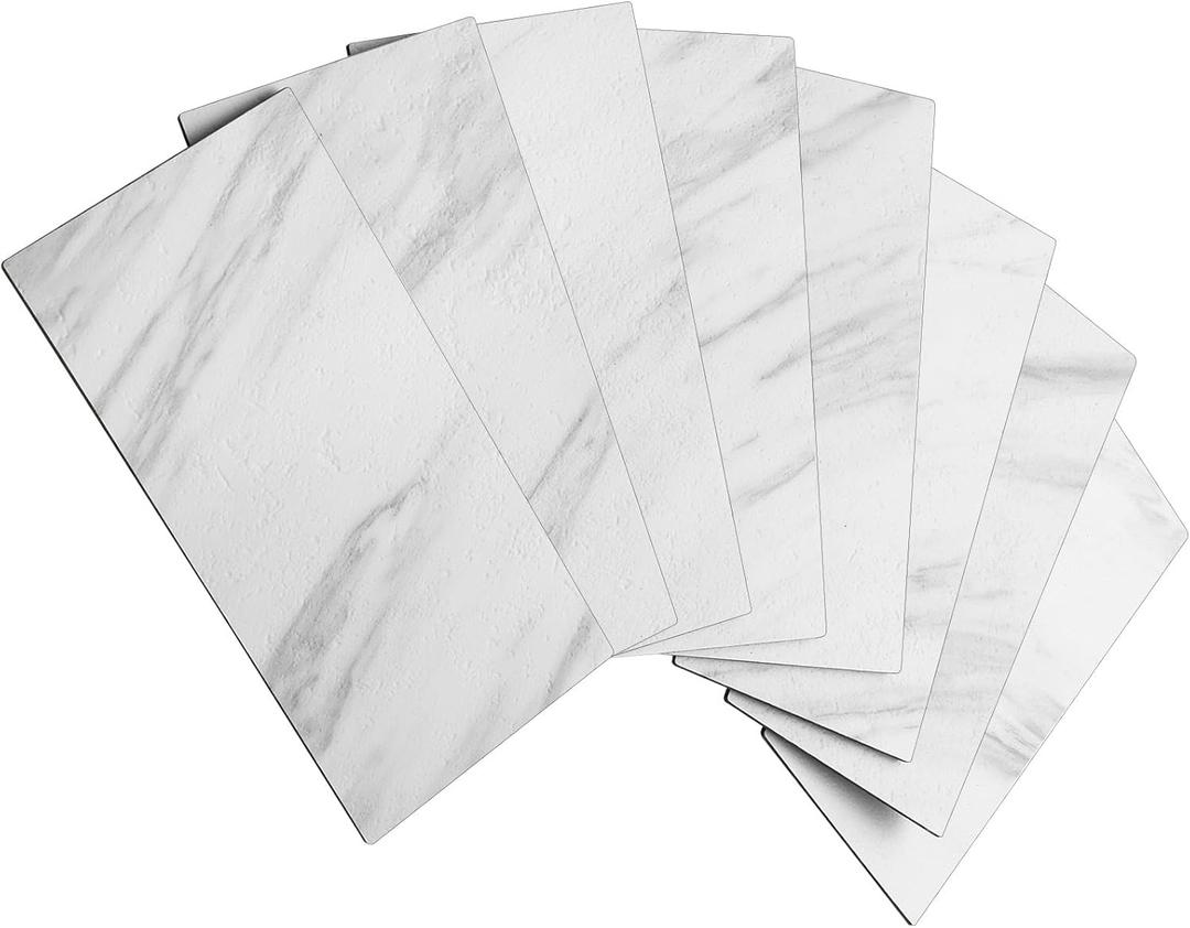 AULIGET 100-Piece White Marble Look Peel and Stick Backsplash Wall Tiles, 3" x 6" PVC Faux Stone Stick on Tile for Backsplash Kitchen, Bathroom, Laundry Room, Camper, Fireplace