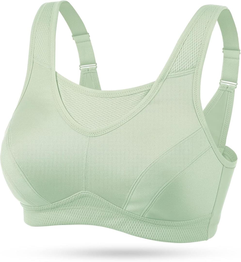 Wingslove High Impact Sports Bras for Women Plus Size Non Padded Wirefree Workout Bra Bounce Control, 48C (Green)