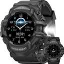 MIDDOW Military Smart Watch with Flashlight (Answer/Make Call) Compass, Heart Rate/Sleep/Pedometer/100+ Sports Modes, Fitness Tracker IP68 Waterproof, Long Battery Life Android & iOS (Black)