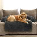 Calming Dog Bed Fluffy Plush Dog Mat for Furniture Protector with Removable Washable Cover for Large Medium Small Dogs and Cats (Extra Large(53x39.3x6), Dark Grey)