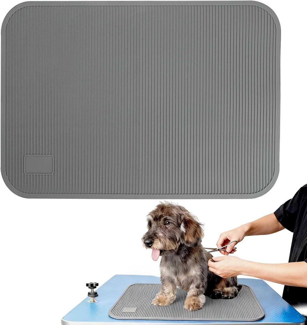 Dog Grooming Table Mat Pad Non Slip，Silicone Durable Premium Non-Slip Dog Bath Mat，Slip Mat - Bathing Mat for Pets，22.45inchX15.75inch (Dark Grey)
