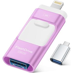 MFi Certified 256GB iPhone Flash Drive, Photo Stick Memory Stick for iPhone iPad, USB Thumb Drive for Photos Videos Transfer & Backup, External Storage Compatible for iPhone/Android (Purple)