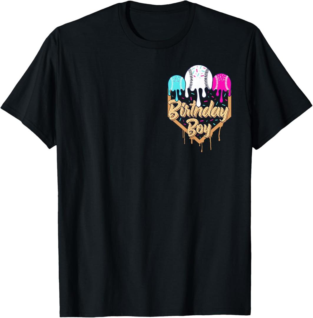 10th Birthday Baseball Ice Cream Drip Sprinkles 10 Year Old T-Shirt
