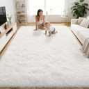 OLANLY Area Rugs for Living Room Bedroom, Machine Washable 4x5.9 ft Soft Fluffy Shaggy Bedside Rug, Indoor Floor Carpet for Kids Girls and Boys, Dorms, Nursery Rooms, Home Decor Aesthetic, White