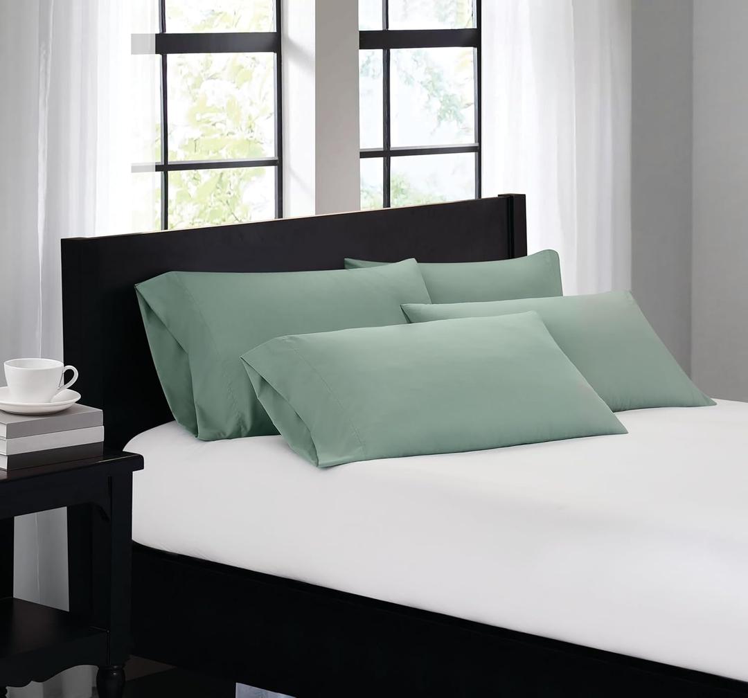 Truly Soft Everyday Green 4 Pack Standard Pillowcase, Solid Color Themed, Adult Bedding, Oeko-TEX Certified