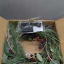 Timer - 20 Inch Lighted Christmas Wreaths for Front Door, Winter Wreath with 30 LED Lights Snowy Pine Needles Eucalyptus Cypress Leaves Pinecones Red Blue Berries Xmas Wreath for Window Wall Mantle (Green)