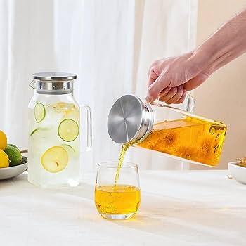 Netany 2 Liters/68 oz Square Glass Pitcher with Lid and Handle for Fridge, Iced Tea and Coffee Carafe Beverage Serveware, Heat Resistant Borosilicate Water Jug for Hot/Cold Drinks and Milk, 1 Pack