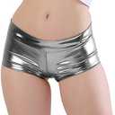 Kepblom Women's Shiny Metallic Rave Booty Shorts Hot Pants Dance Bottoms (Grey, Small)