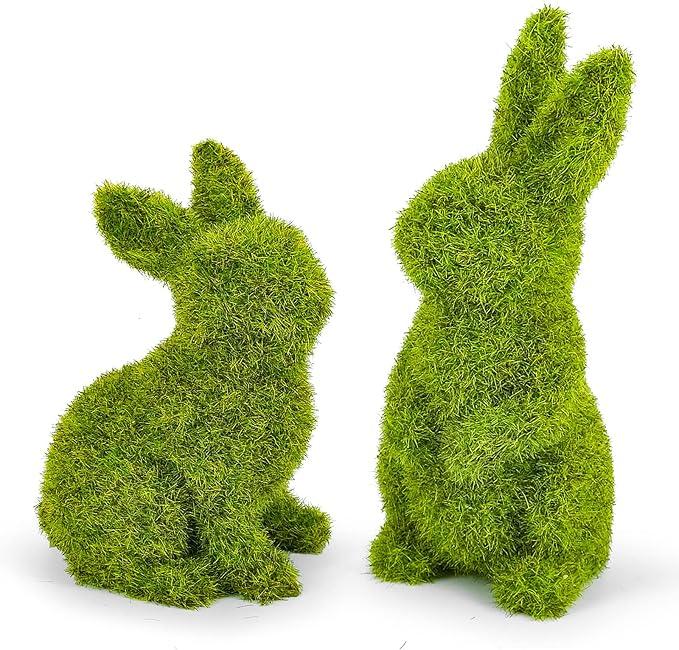 MicoSim Easter Bunny Decorations,Resin Moss Bunny Figurine,Garden Artificial Moss Rabbit Easter Décor Easter Party Favors Gifts(Small2pcs)