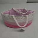 luxury little Diaper Caddy Organizer, Large Cotton Rope Nursery Basket, Changing Table Organizer for Baby Diaper Storage, Portable Car Organizer with Removable Divider, Baby Shower Gifts - Pink (Off White and Pink)
