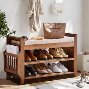2 Tier Shoe Bench, Bamboo Shoe Rack Bench, Shoe Storage Bench Organizer for Entryway Hallway Living Room (31.5 inch)