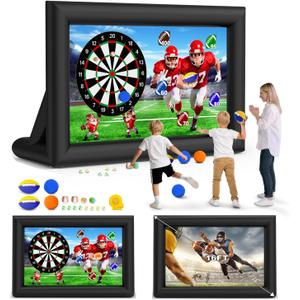 3-in-1 16FT Inflatable Projector Screen - Outdoor Movie Screen, Dart Board and Football Target with 180W Blower, Front/Rear Screen for Celebration & Outside Movie Night
