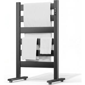 Freestanding Heated Towel Rack Large Capacity, 6 Bars, PTC Fast Heating, Adjustable LED Timer, Auto Shut-Off, High Temperature, Matte Black, for Bathroom & Home