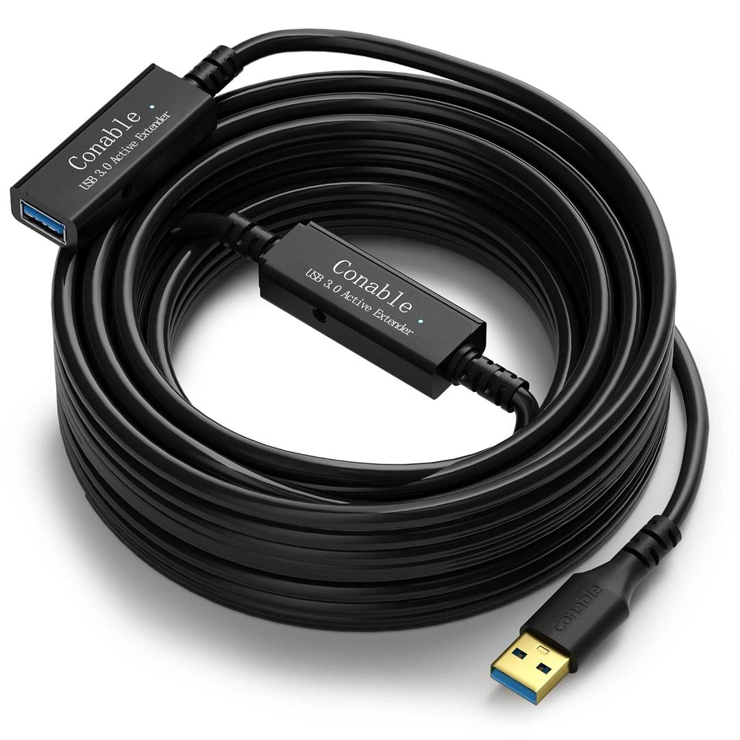 USB 3.0 Active Extension Cable 40 Feet, Long USB Type-A Male to Female Extender Cord, Built-in 2 Signal Booster Smart Chips, 5Gbps Transfer, for Printer, Xbox, Webcam, VR, Hard Drive, USB Hub and More