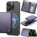 Defencase for Magsafe Wallet Magnetic Card Holder RFID Blocking, PU Leather Minimalist Phone Wallet Compatible with MagSafe Phones and Cases for iPhone 16/15/ 14/13/ 12/ Pro/Max/Plus, Purple