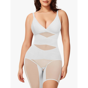 KUMAYES Shapewear Bodysuit for Women - Tummy Control Butt Lifter Fajas Body Shaper V-Neck Body suit Waist Trainer Large