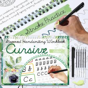 chiazllta Grooved Cursive Handwriting Workbook with Disappearing Ink Pens Magic Reusable Grooved Cursive Writing Practice for Beginners Kids Kickoff Student Workbook Homeschooling Supplies (Letters)