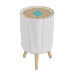 Automatic Bathroom Small Trash Can with Lid, 2.38 Gal Smart Motion Sensor Wastebasket, Waterproof Garbage Can with Legs and Wood Grain Top for Kitchen,Bedroom,Office,Desk, Living Room, RV
