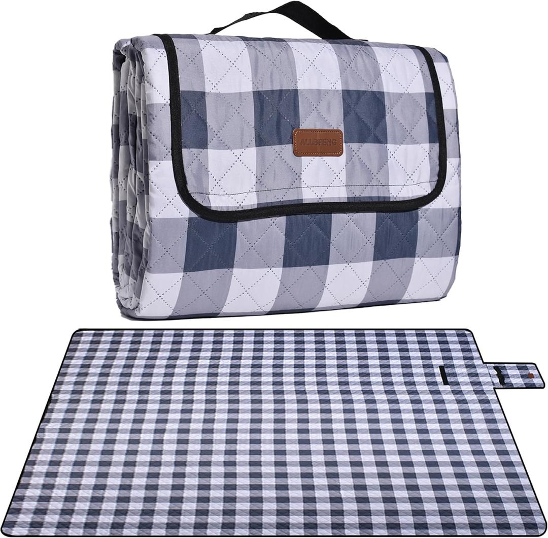 Extra Large Picnic Blanket 80''x 80'' Waterproof Foldable Picnic Mat for Beach, 5-Layer Outdoor Blanket for 6 to 8 Adults, Camping Grass Lawn Park Accessories Couple Park Wedding Registry (Grey)