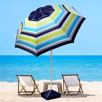 Fisqueen 8FT Large Beach Umbrella with Wind Resistance Sand Anchor Sand Bag, Portable Outdoor Umbrella with UPF50+ UV Protection, Tilt Sun Shelter for Beach, Patio, Yard